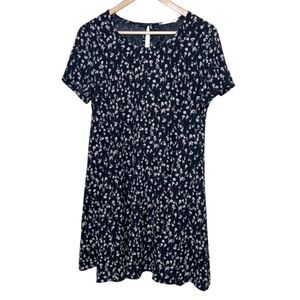 LUSH Women's Black Floral Short Sleeve Crewneck Dainty Summer Mini Formal Dress